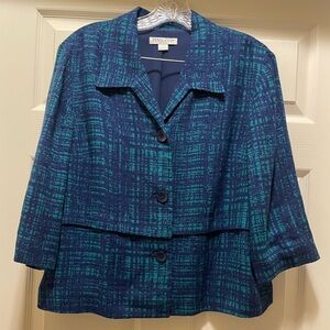 Pendleton Petite Linen Blend Blazer Teal Royal Blue Crepe Abstract Size L